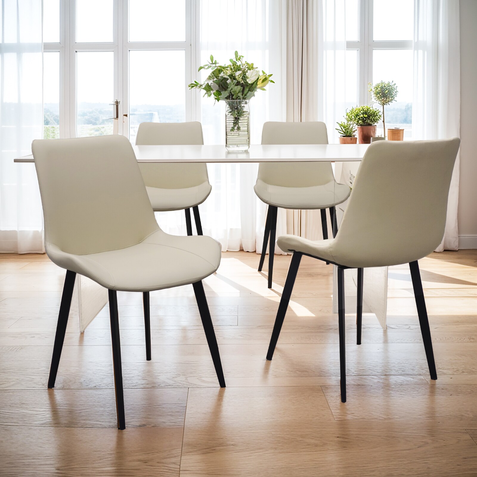 Light Grey PU Leather Dining Chair with Metal Legs, Modern Upholstered Chair Set of 2 for Kitchen, Restaurant, Living, Meeting Room Light Grey PU Leather Dining Chair with Metal Legs, Modern Upholstered Chair Set of 2 for Kitchen, Restaurant, Living, Meeting Room